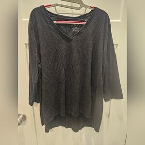 Chico’s Black V-Neck 3/4 Sleeve Tunic Top Size 3 (XL) Cotton Modal High Low Hem